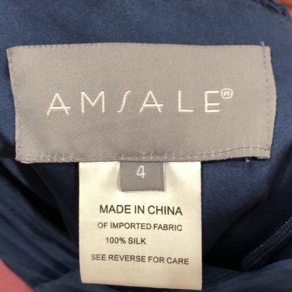 Amsale Formal Maxi Dress Size 2 Navy Blue Rosette Silk One Shoulder Gown - Picture 8 of 8